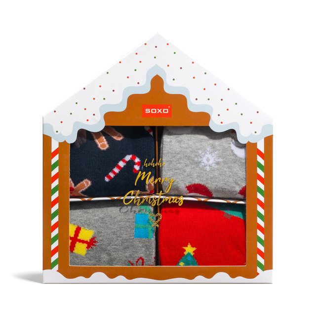 Set 4x chaussettes colorées pour hommes SOXO GOOD STUFF joyeux Noël cadeau chaussettes en coton