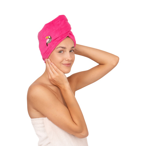 MOMO WAY turban de bain rose | serviette toucan