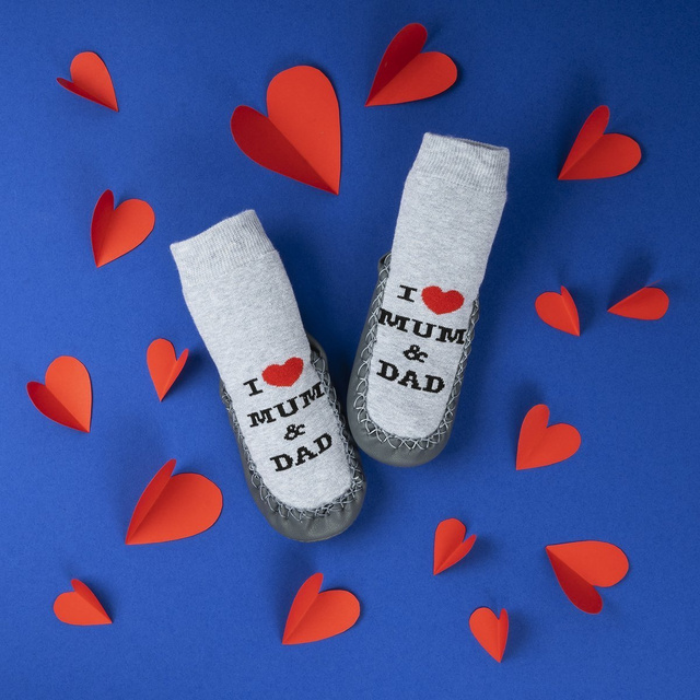 Chaussons bébé SOXO gris avec semelle cuir