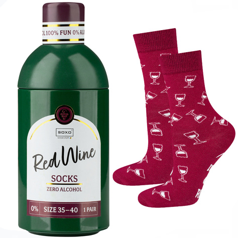 Lot de 2 chaussettes pour femmes SOXO GOOD STUFF drôles de vin rouge et blanc dans une bouteille cadeau