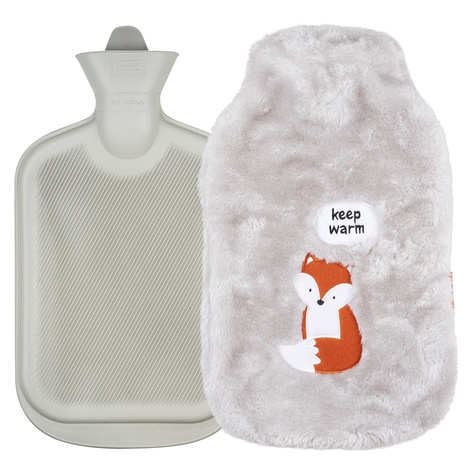 Chauffage SOXO gris 1.8l dans une housse en peluche pour rester au chaud idée cadeau