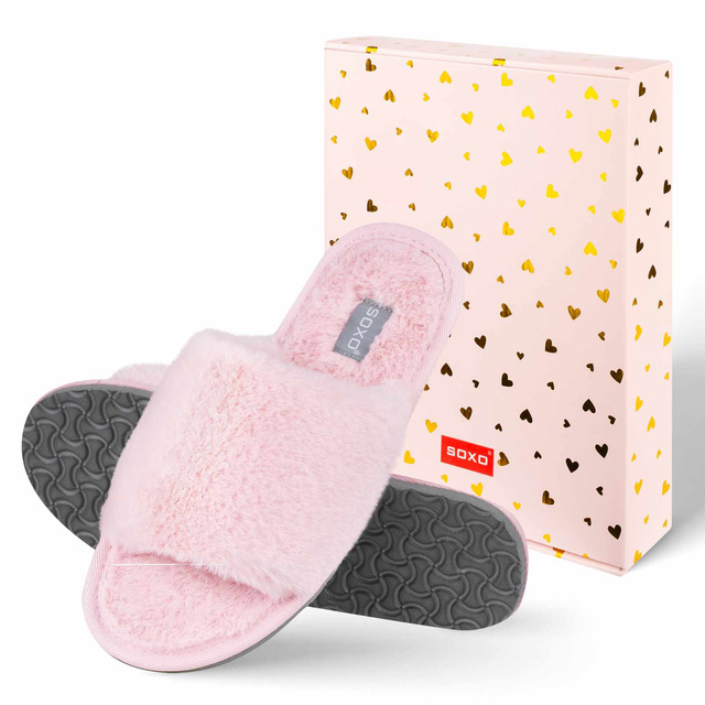 SOXO pantoufles roses souples pour femmes dans une boîte cadeau avec autocollants