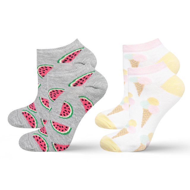 Lot de 2x chaussettes SOXO pour femmes - crème glacée et pastèque