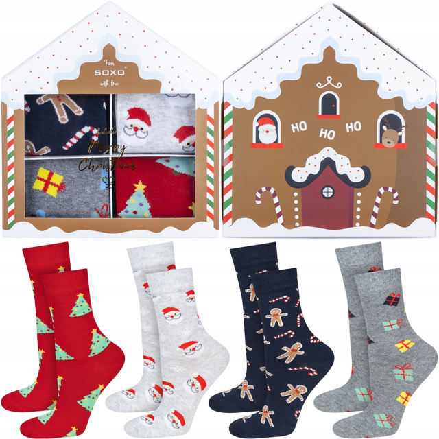 Set 4x Chaussettes colorées pour femmes et SOXO gris thermofor LARGE 1.8l en pull-over housse plein d'amour