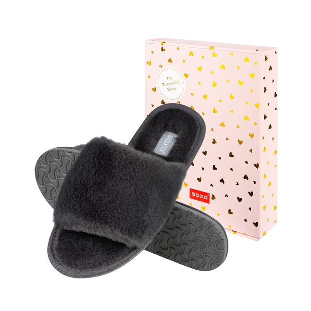 Chaussons SOXO en graphite souple pour femmes dans une boîte cadeau avec autocollants