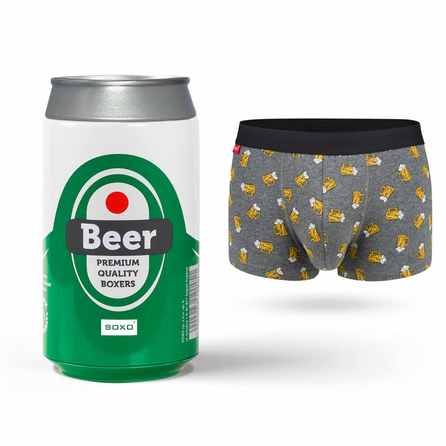 Caleçon boxeur pour homme en forme de canette de bière SOXO | Cadeau amusant | Fête des garçons | Culotte pour lui dans son emballage d'origine