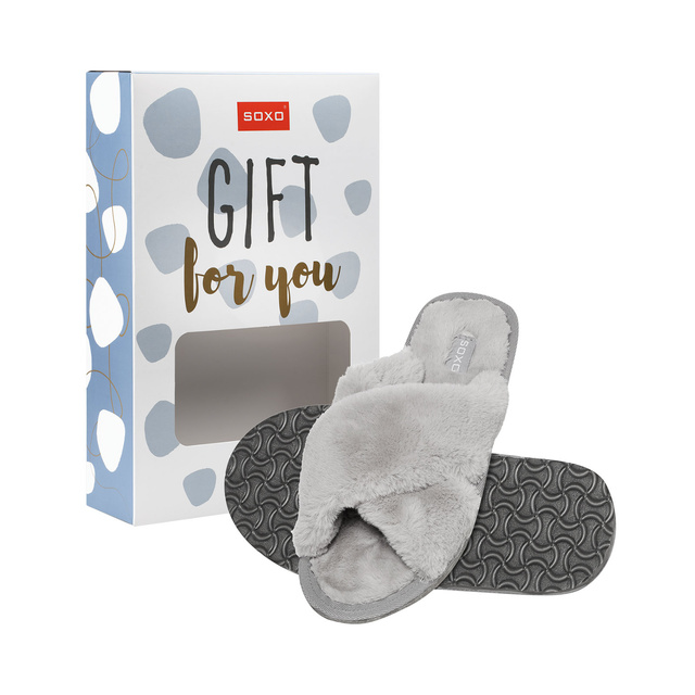SOXO Pantoufles femme gris fourrure