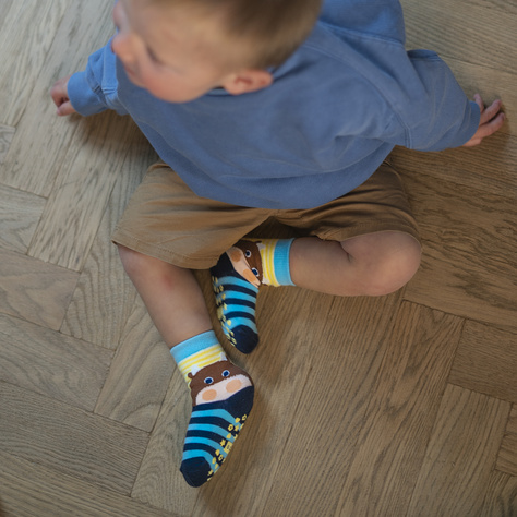 Lot de 3x chaussettes colorées pour enfants SOXO animaux | chien | hippopotame | lion