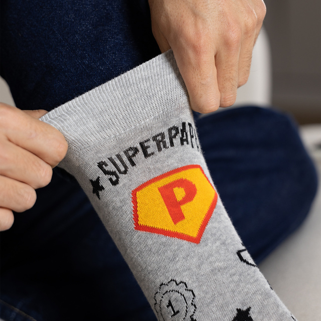Chaussettes colorées SOXO pour homme avec l'inscription "SuperPapa" | cadeau pour la fête des pères