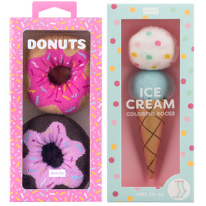 Damensocken 3x SOXO | Eis in der Box | Donuts | Tolle Geschenkidee